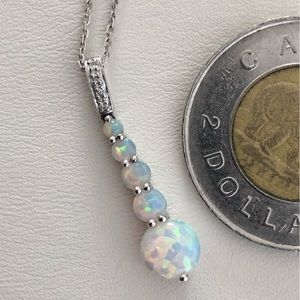 X SOLD X White opales and diamonds in 14k white gold necklace